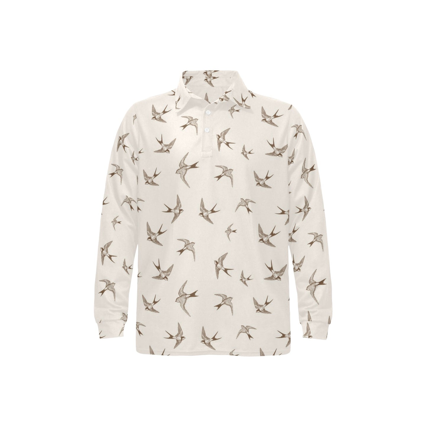 Swallow Bird Pattern Print Design 01 Long Sleeve Polo Shirt For Men's
