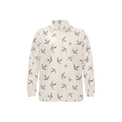 Swallow Bird Pattern Print Design 01 Long Sleeve Polo Shirt For Men's