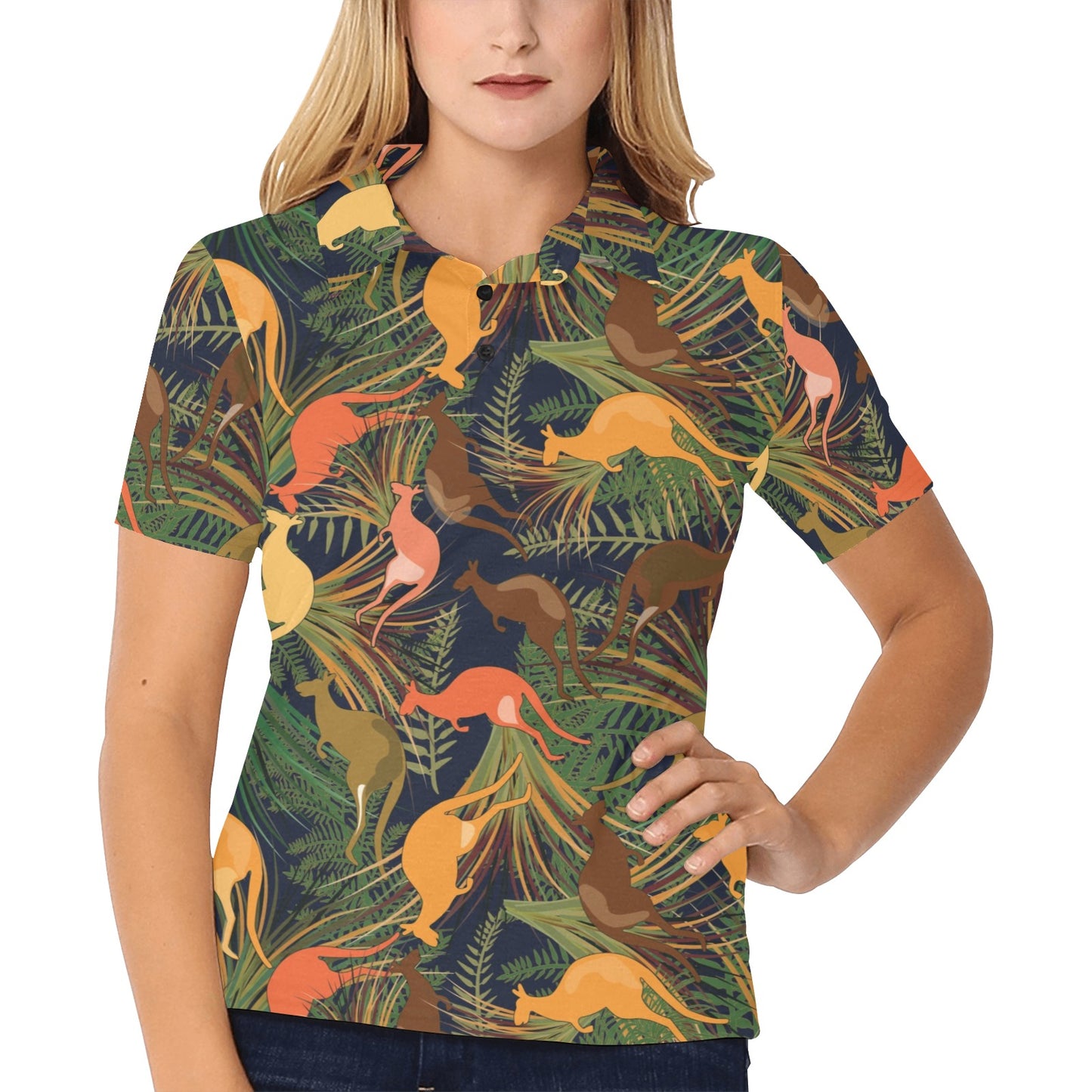 Kangaroos Pattern Print Design 07 Women's Polo Shirt