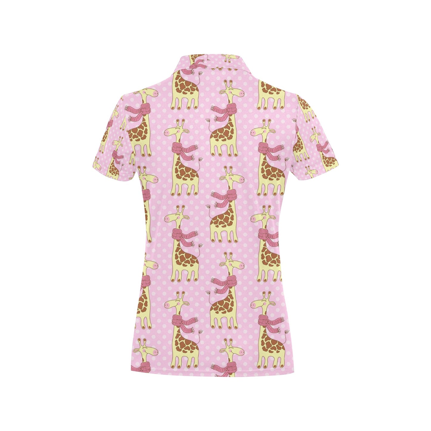 Giraffe Cute Pink Polka Dot Print Women's Polo Shirt