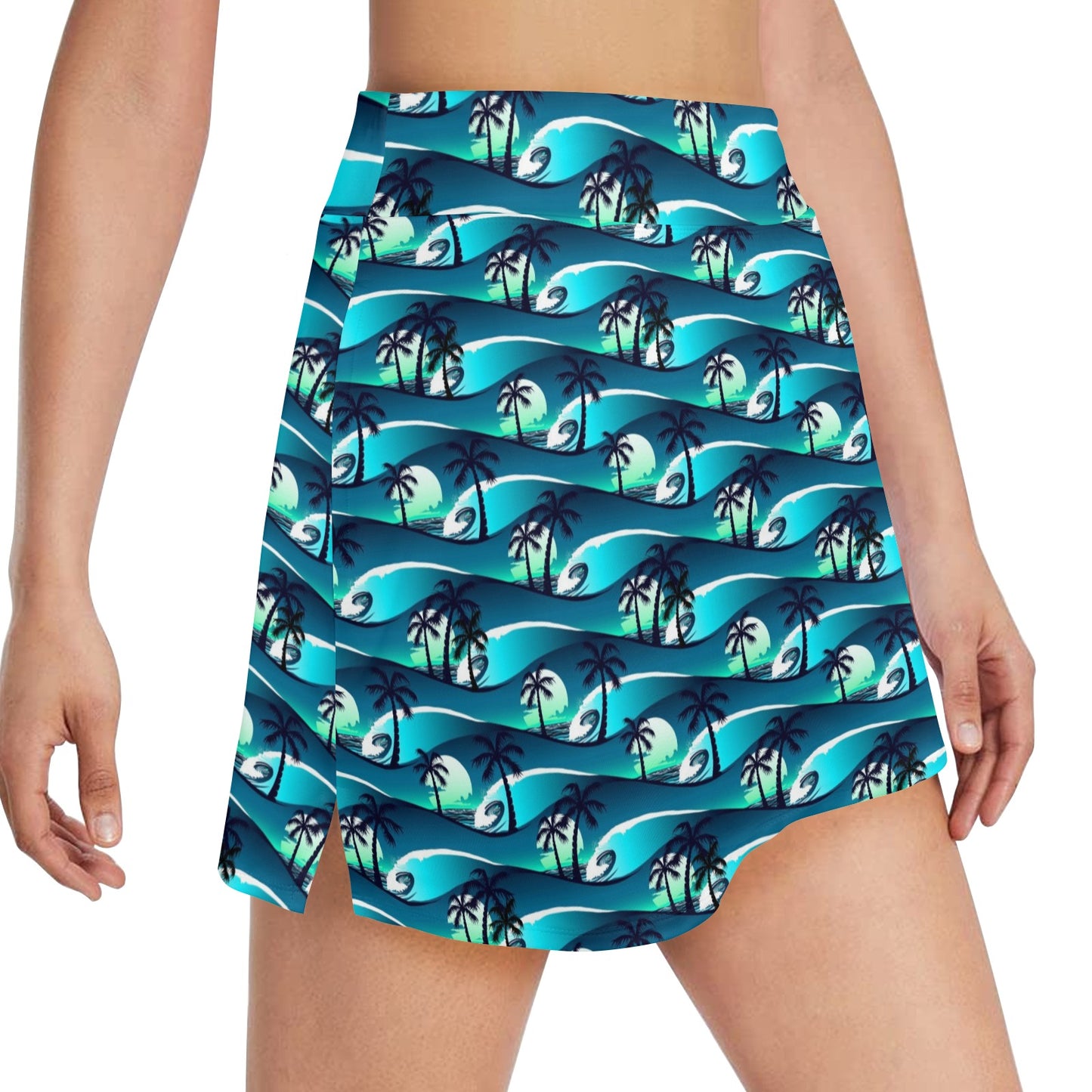 Beach Wave Design Print 17" Golf & Pickleball Skort with Pockets