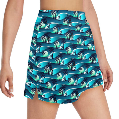 Beach Wave Design Print 17" Golf & Pickleball Skort with Pockets