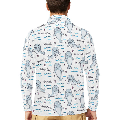 Manatee Baby Pattern Print Design 03 Long Sleeve Polo Shirt For Men's