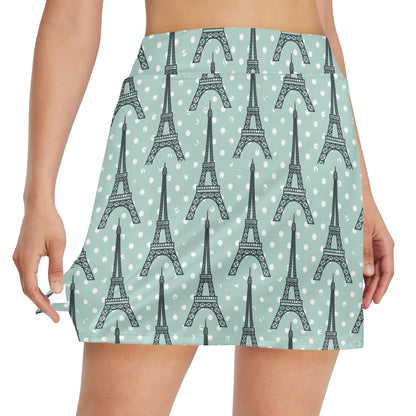 Eiffel Tower Polka Dot Print 17" Golf & Pickleball Skort with Pockets