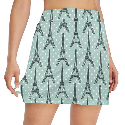 Eiffel Tower Polka Dot Print Women's Golf Skirt with Pocket