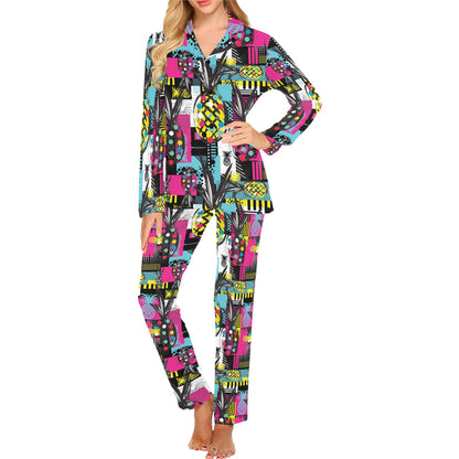 Pop Art Pineapple Pattern Print Design A02 Women's Long Pajama Set