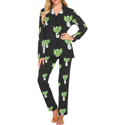 Kale Pattern Print Design 02 Women's Long Pajama Set