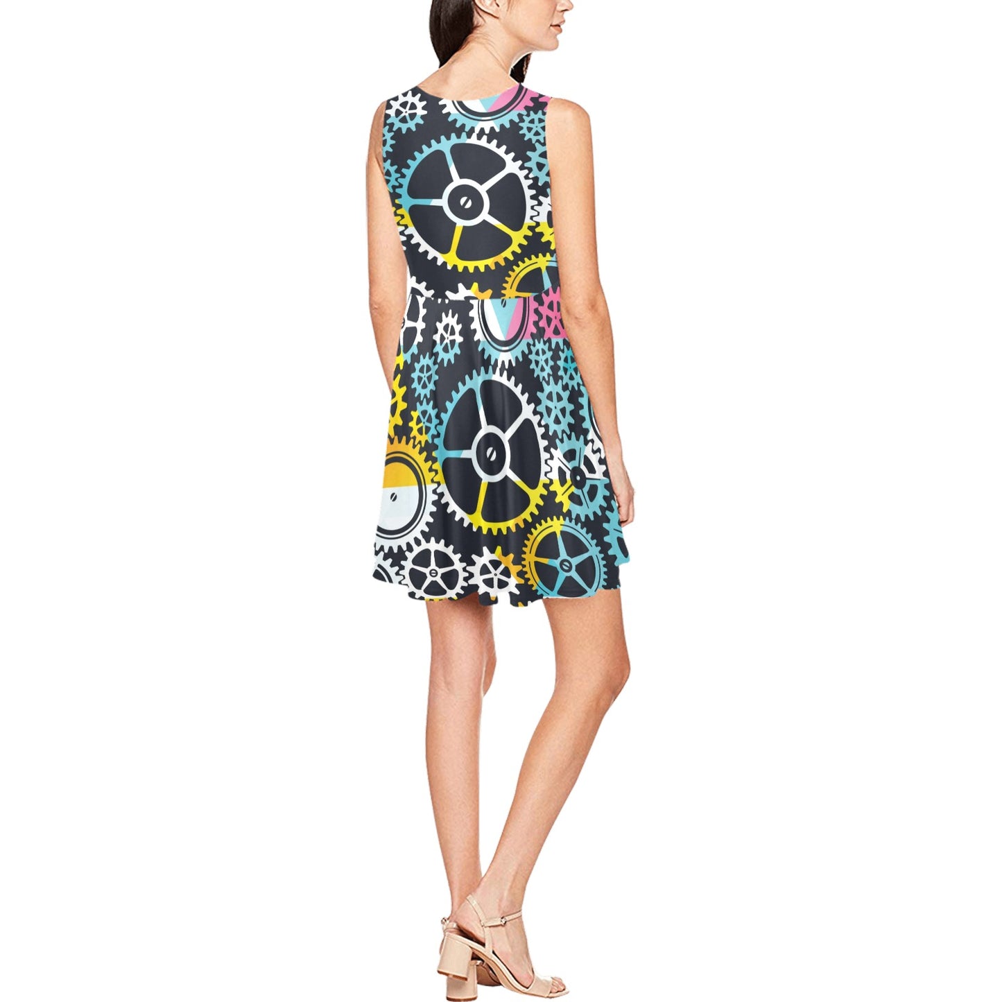 Mechanic Pattern Print Design 02 Sleeveless Dress