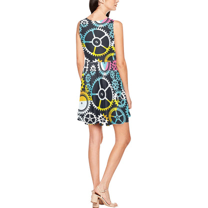 Mechanic Pattern Print Design 02 Sleeveless Dress
