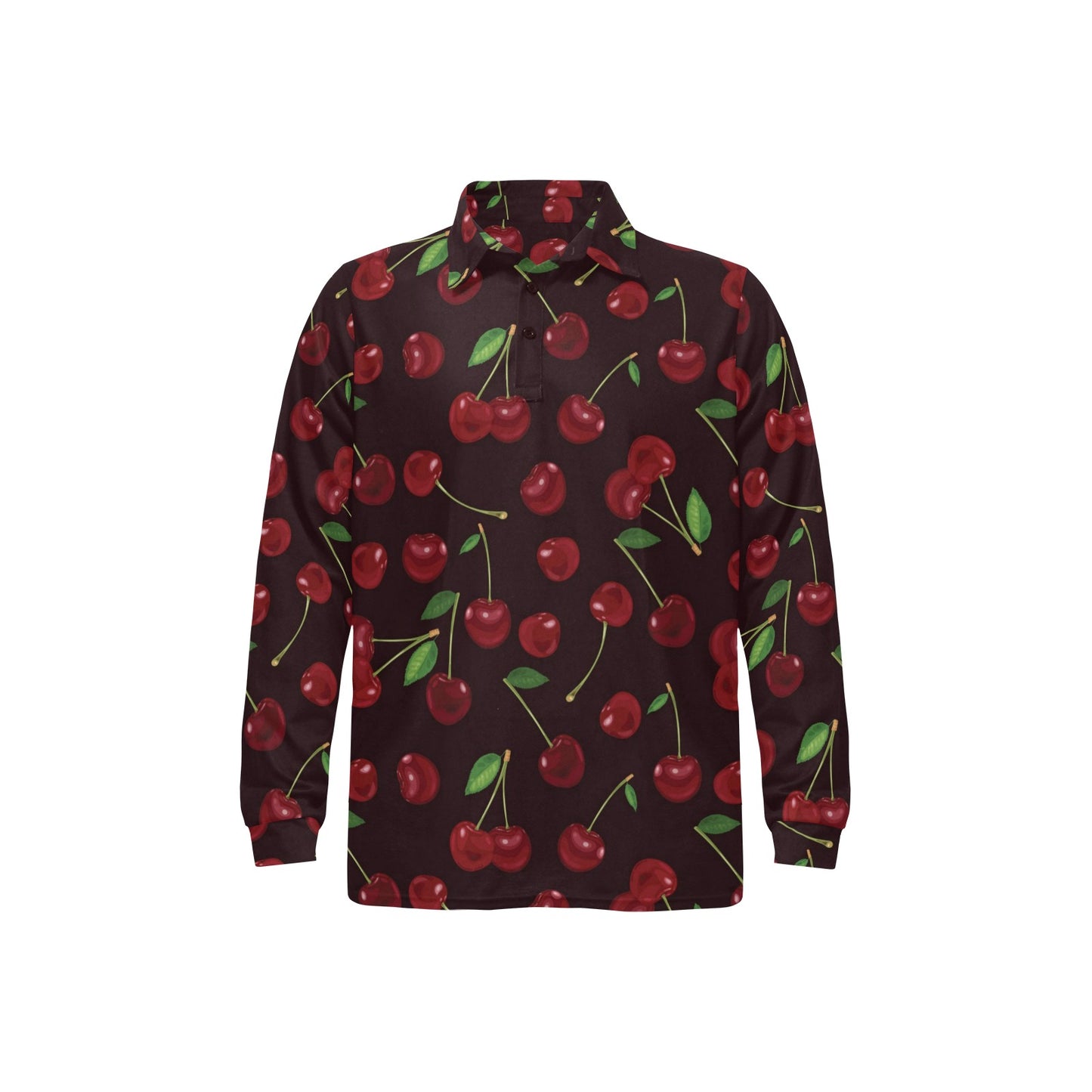 Cherry Fresh Pattern Long Sleeve Polo Shirt For Men's