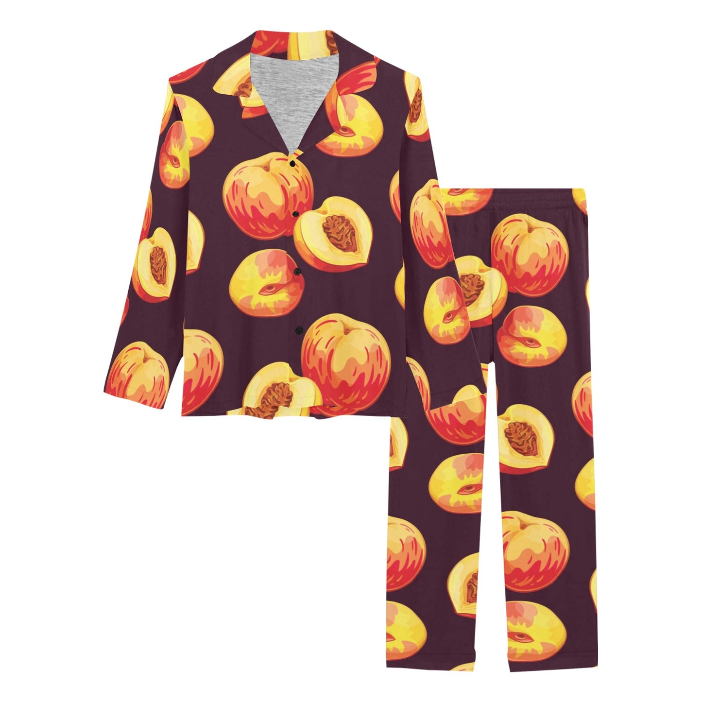 Peach Pattern Print Design A04 Women's Long Pajama Set