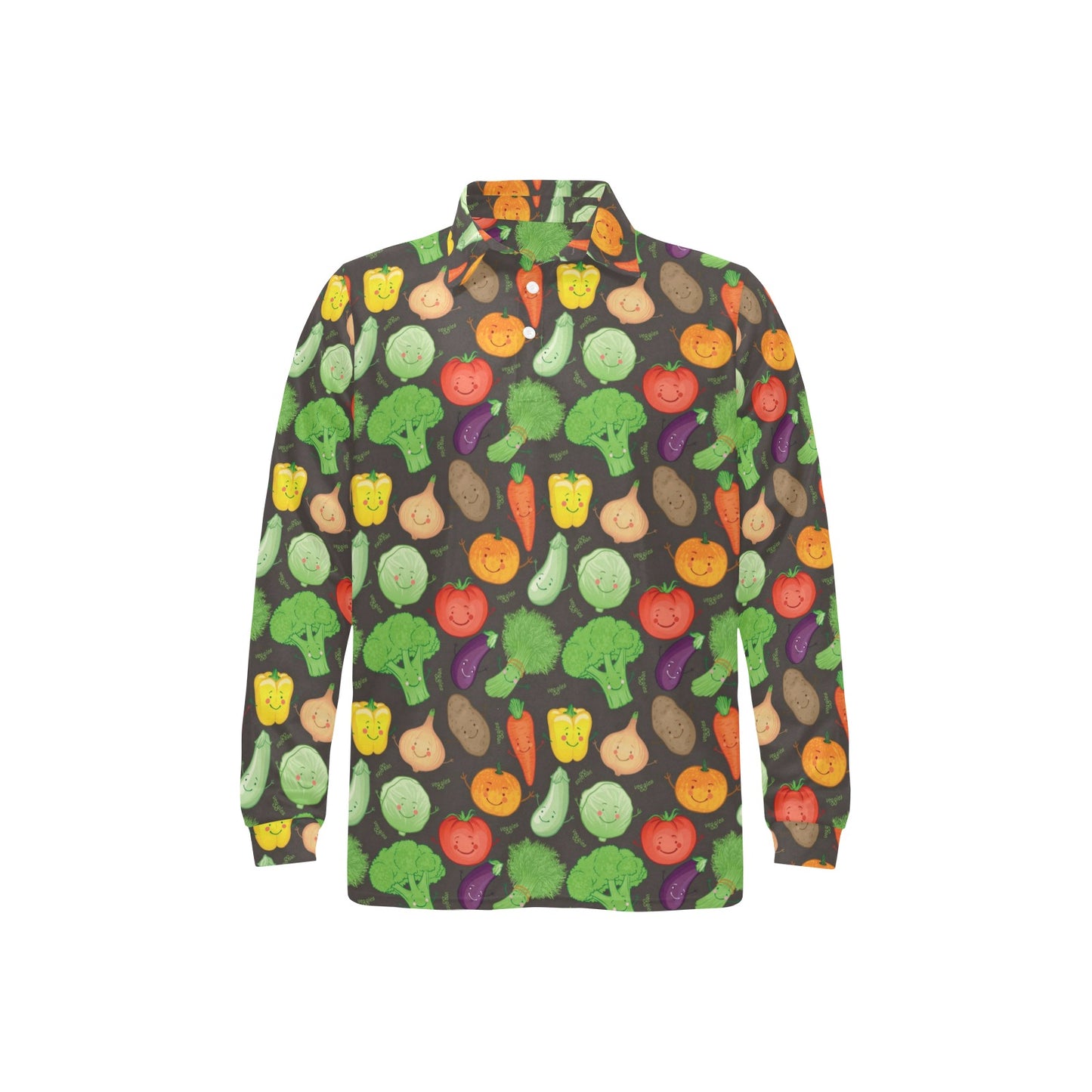 Vegan Funny Themed Design Print Long Sleeve Polo Shirt For Men's
