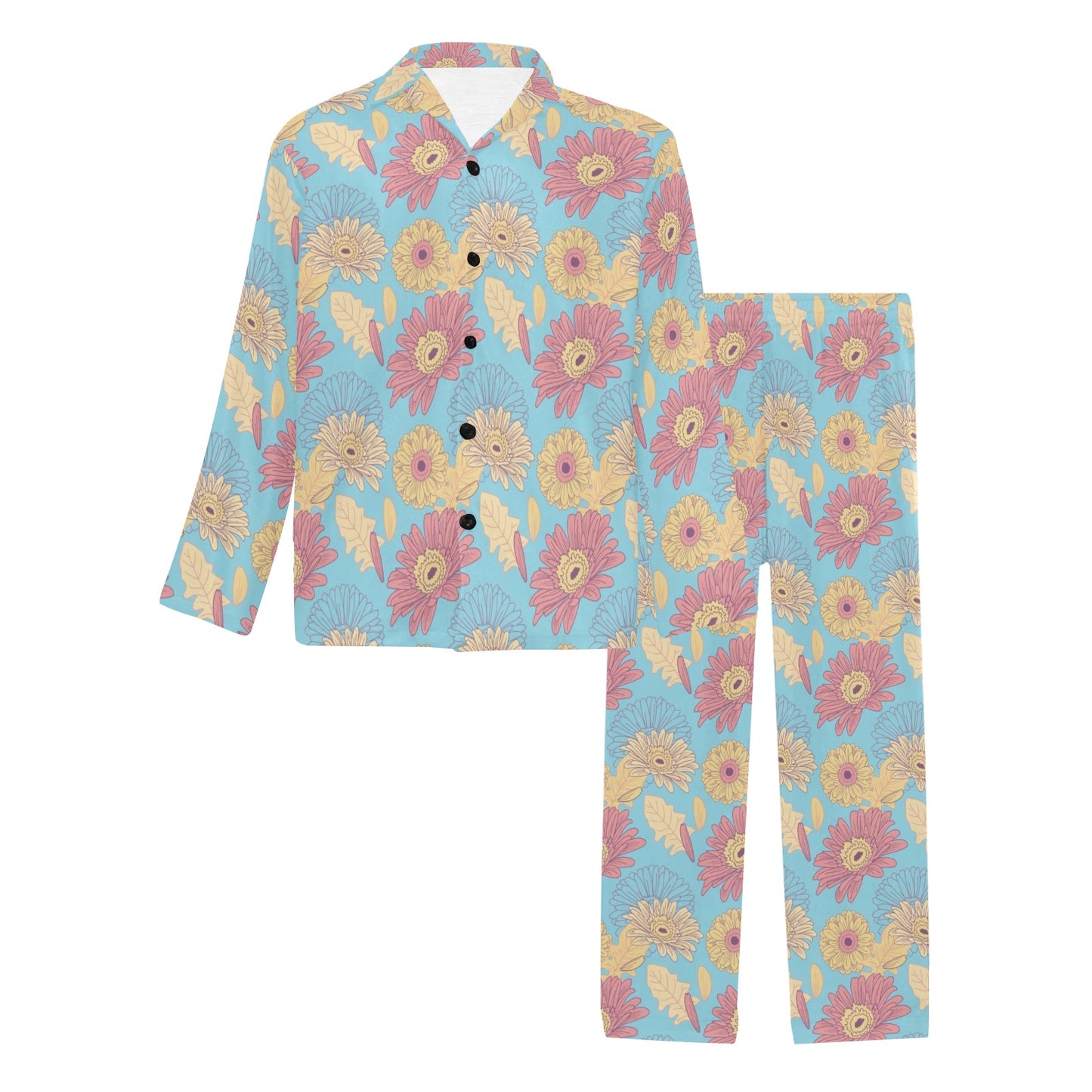 Gerberas Pattern Print Design GB04 Men's Long Pajama Set