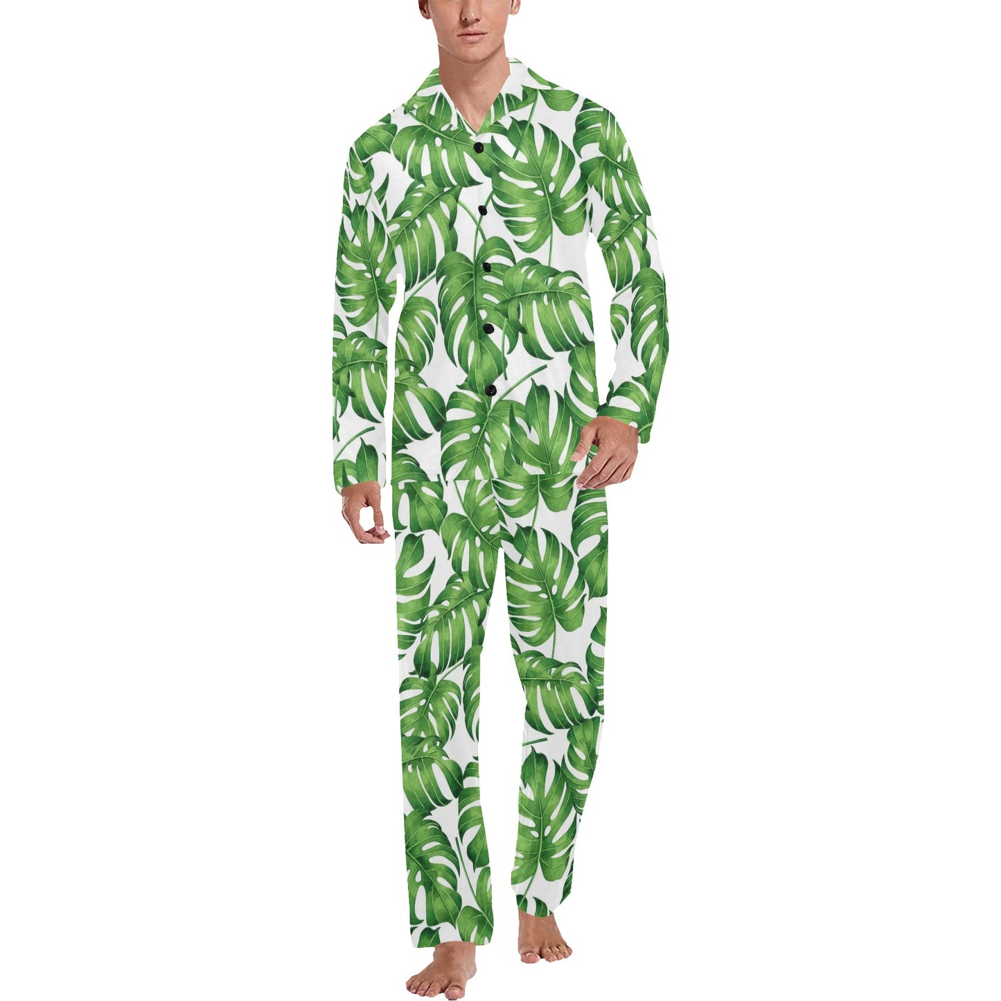 Palm Leaves Pattern Print Design PL08 Men's Long Pajama Set
