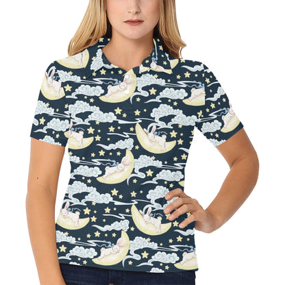 Rabbit Sleeping Pattern Print Design RB08 Women's Polo Shirt