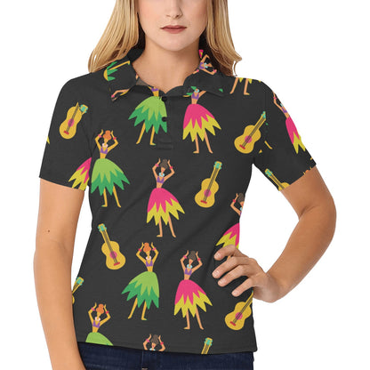 Hula Dancers Hawaiian Girl Pattern Print Design 03 Women's Polo Shirt