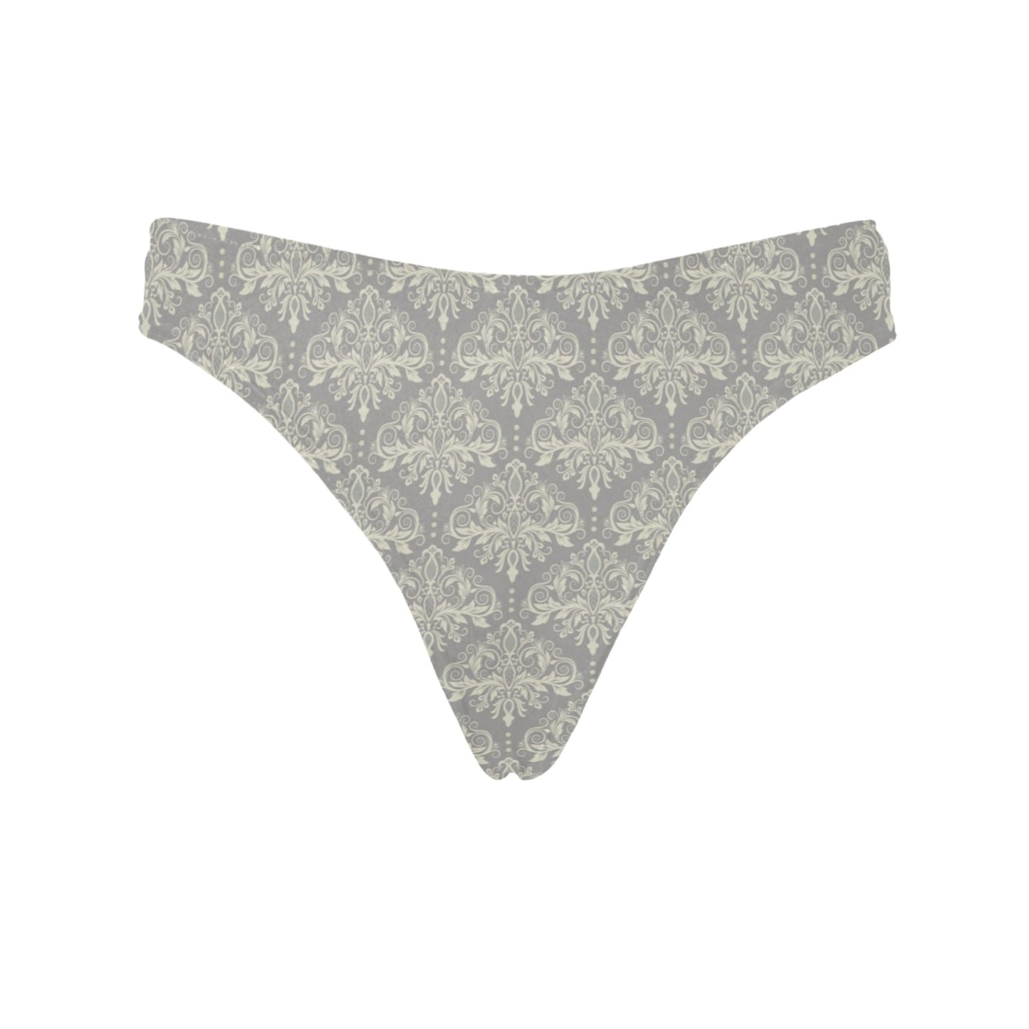 Damask Grey Elegant Print Pattern Women's Thongs