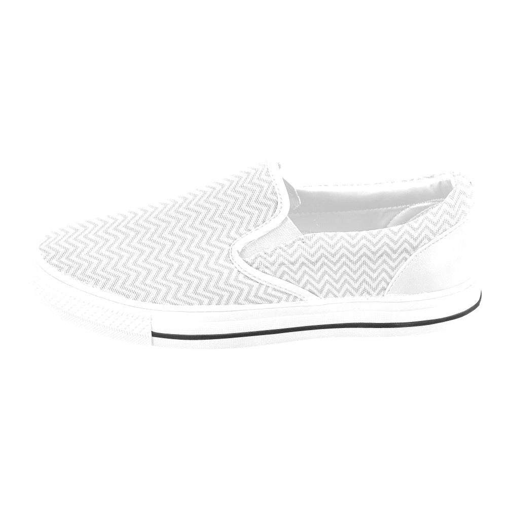 Chevron Print Design LKS401 White Slip Ons Canvas Women's Shoes