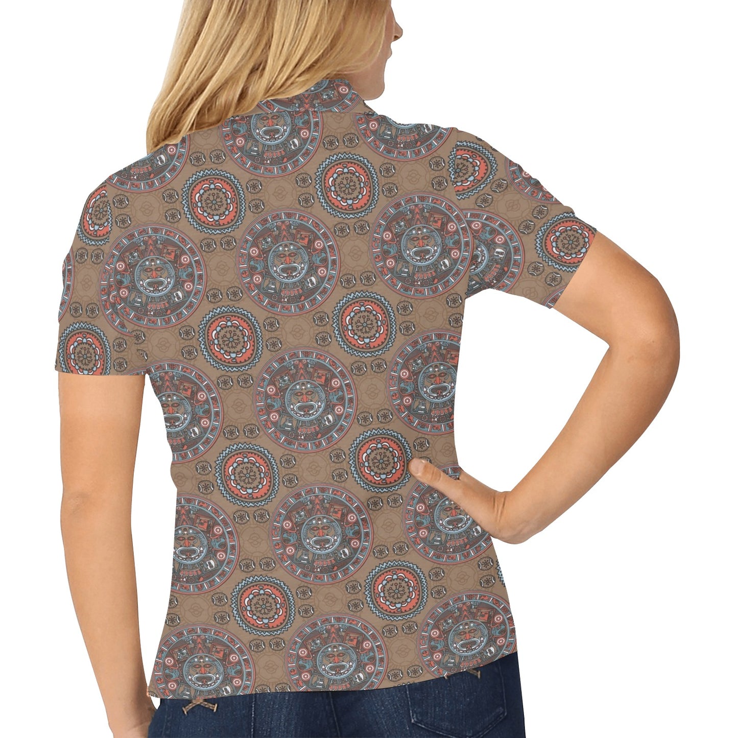 Calendar Aztec Pattern Print Design 03 Women's Polo Shirt