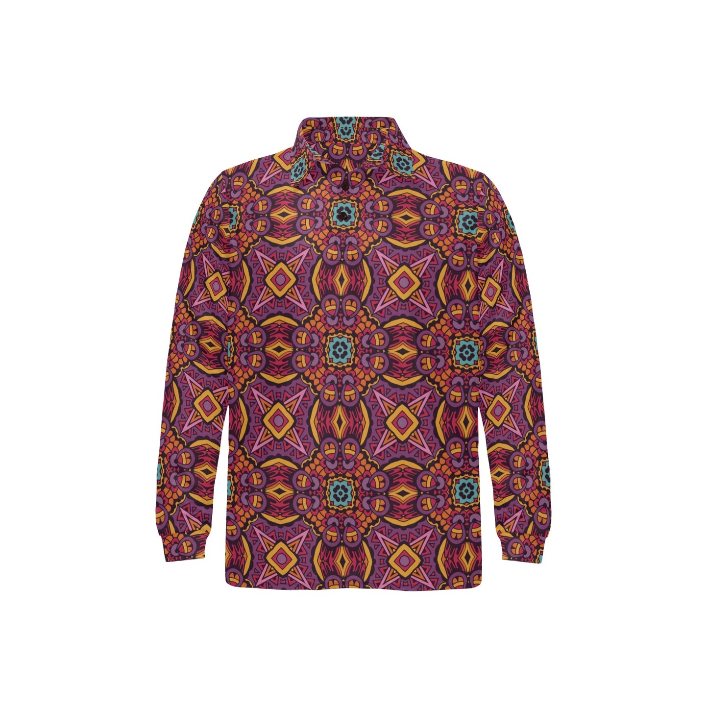 Bohemian Pattern Print Design 10 Long Sleeve Polo Shirt For Men's