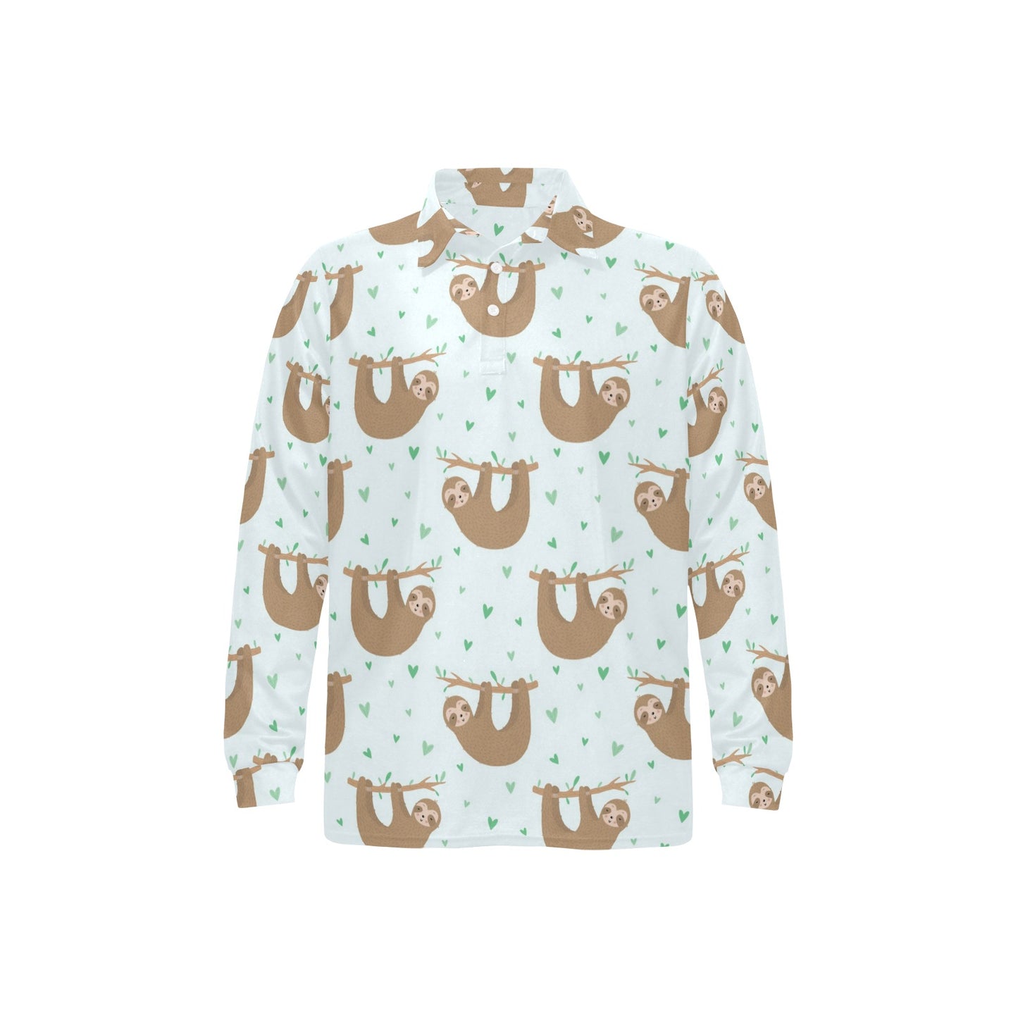 Sloth Print Design LKS308 Long Sleeve Polo Shirt For Men's
