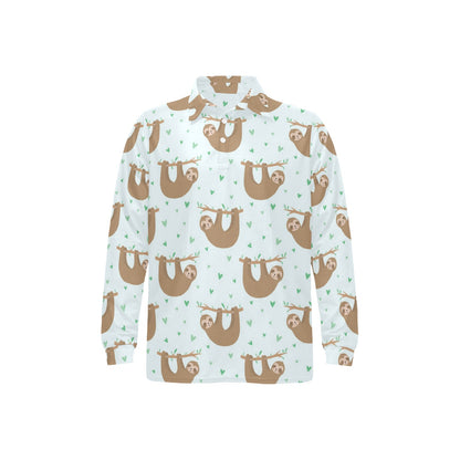 Sloth Print Design LKS308 Long Sleeve Polo Shirt For Men's
