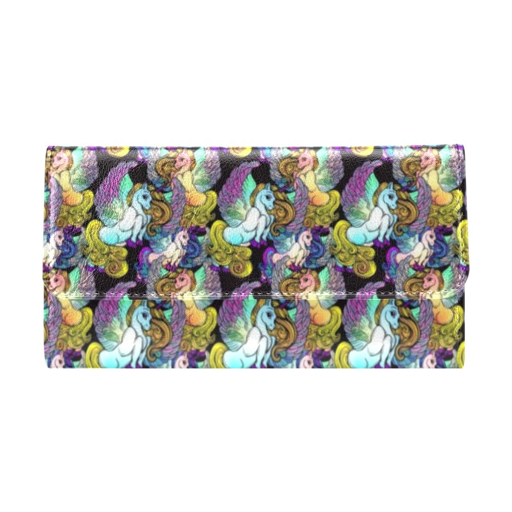 Unicorn With Wings Print Pattern Women's Trifold Wallet