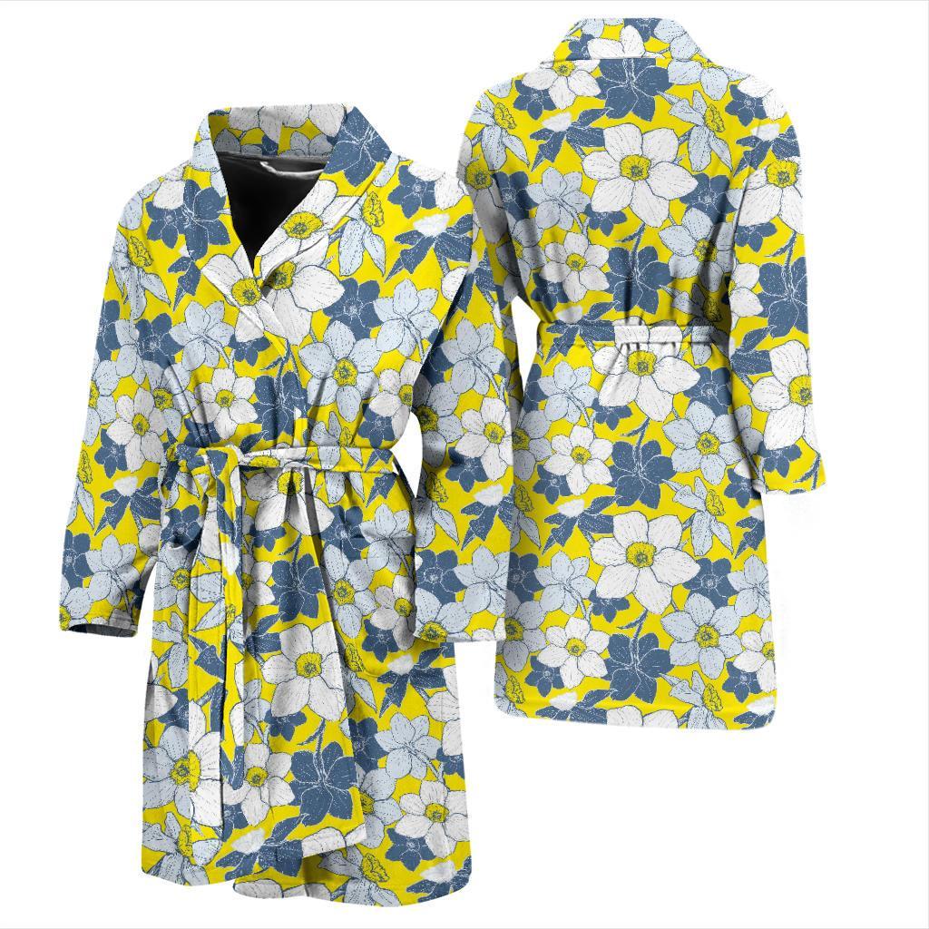Daffodils Pattern Print Design 01 Men Bathrobe-JORJUNE.COM