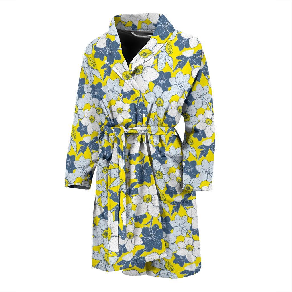 Daffodils Pattern Print Design 01 Men Bathrobe-JORJUNE.COM