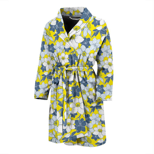 Daffodils Pattern Print Design 01 Men Bathrobe-JORJUNE.COM