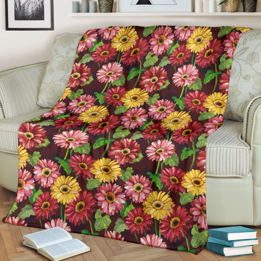 Daisy Gerbera Print Pattern Fleece Blanket