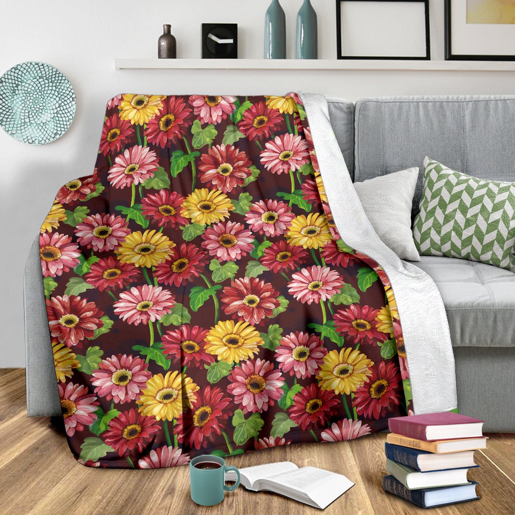 Daisy Gerbera Print Pattern Fleece Blanket