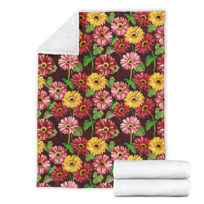 Daisy Gerbera Print Pattern Fleece Blanket