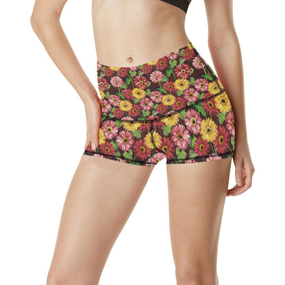 Daisy Gerbera Print Pattern High Waisted Spandex Shorts-JTAMIGO.COM