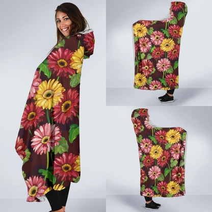 Daisy Gerbera Print Pattern Hooded Blanket-JTAMIGO.COM