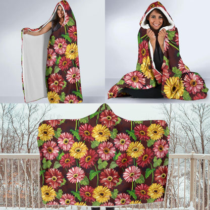 Daisy Gerbera Print Pattern Hooded Blanket-JTAMIGO.COM