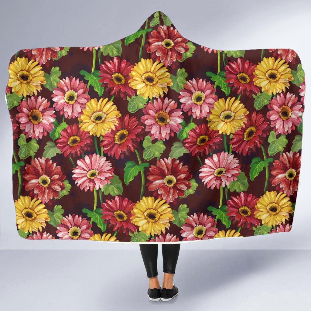 Daisy Gerbera Print Pattern Hooded Blanket-JTAMIGO.COM