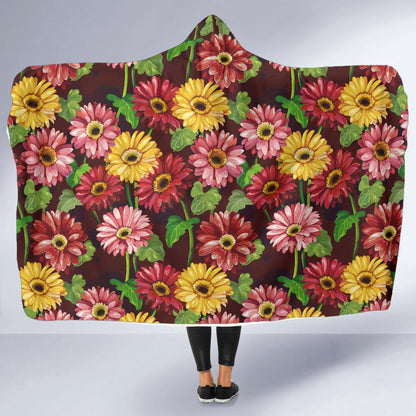 Daisy Gerbera Print Pattern Hooded Blanket-JTAMIGO.COM