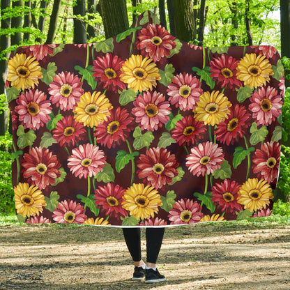 Daisy Gerbera Print Pattern Hooded Blanket-JTAMIGO.COM