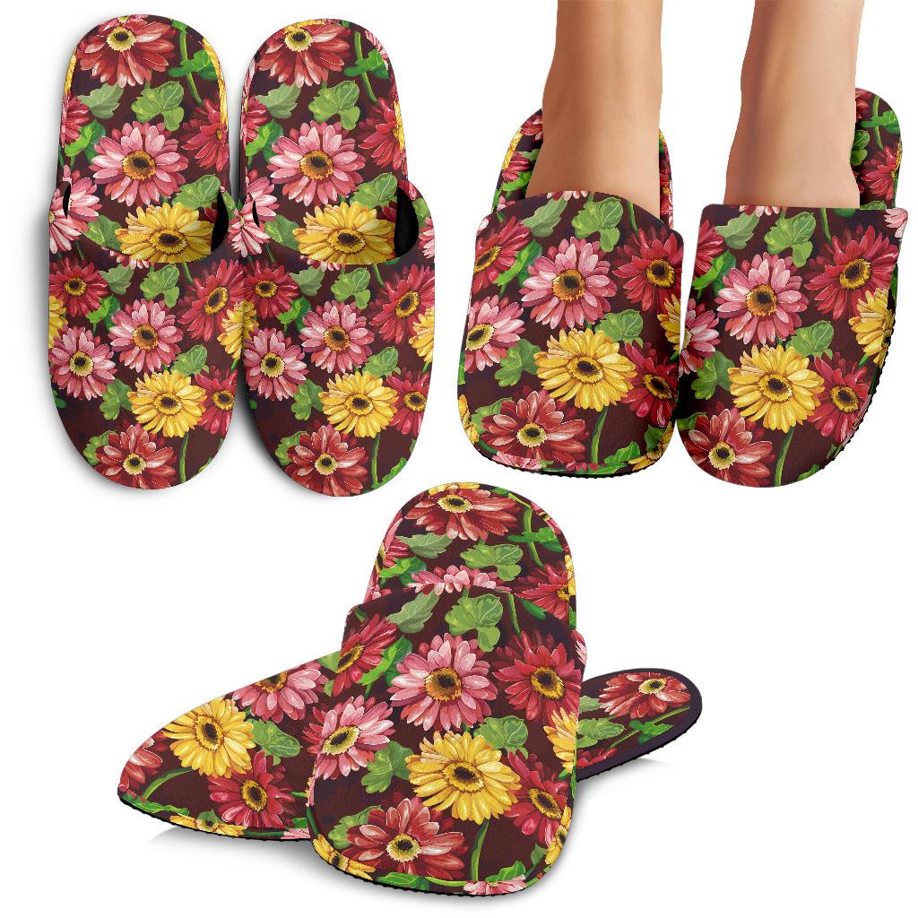 Daisy Gerbera Print Pattern House Slippers