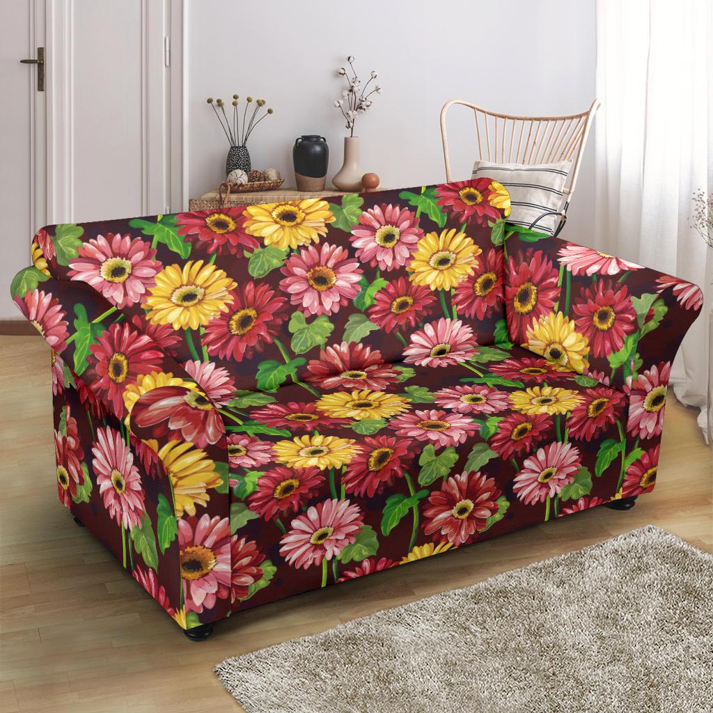 Daisy Gerbera Print Pattern Loveseat Slipcover-JTAMIGO.COM