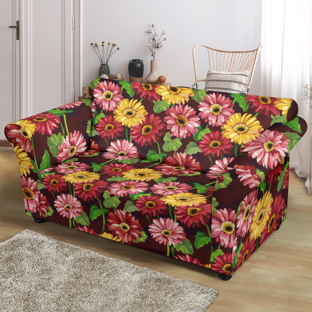 Daisy Gerbera Print Pattern Loveseat Slipcover-JTAMIGO.COM
