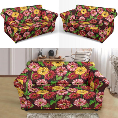 Daisy Gerbera Print Pattern Loveseat Slipcover-JTAMIGO.COM