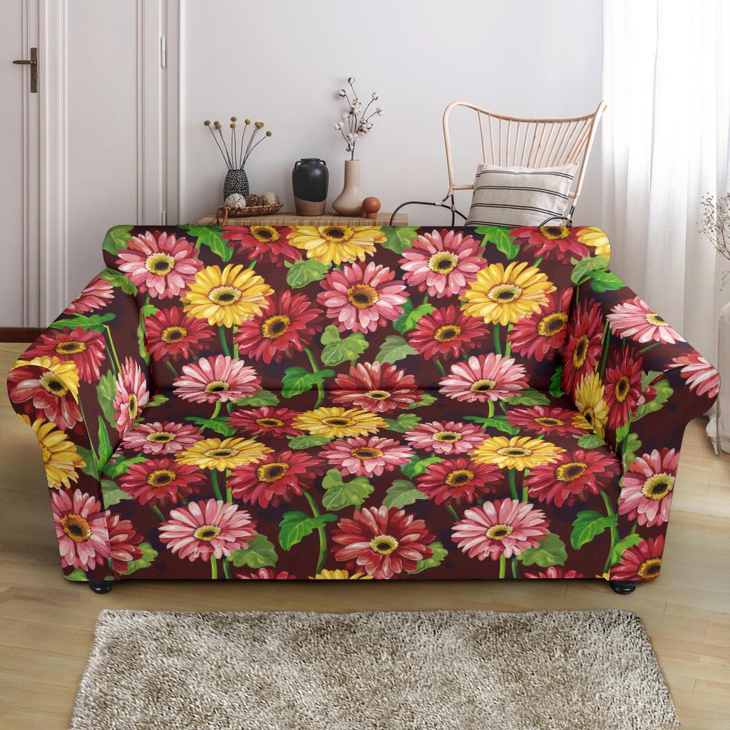 Daisy Gerbera Print Pattern Loveseat Slipcover-JTAMIGO.COM