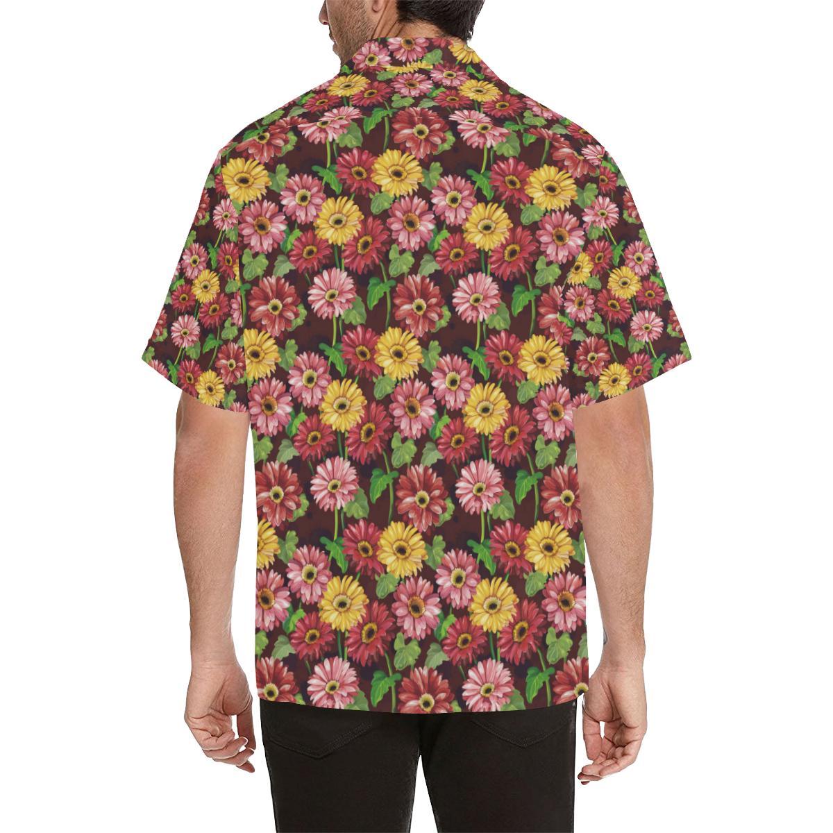 Daisy Gerbera Print Pattern Men Aloha Hawaiian Shirt