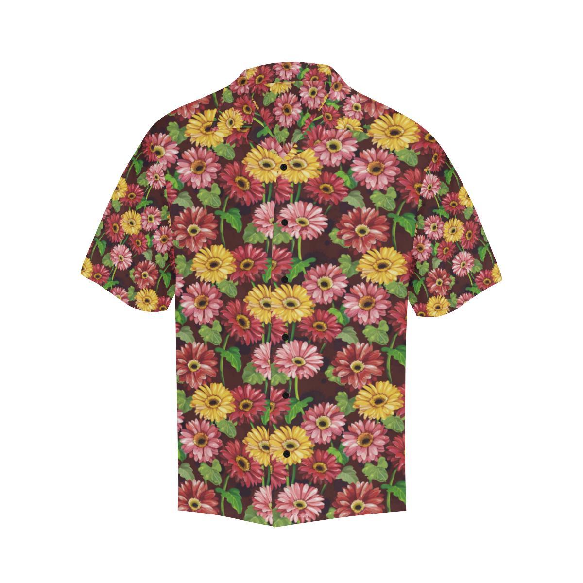 Daisy Gerbera Print Pattern Men Aloha Hawaiian Shirt