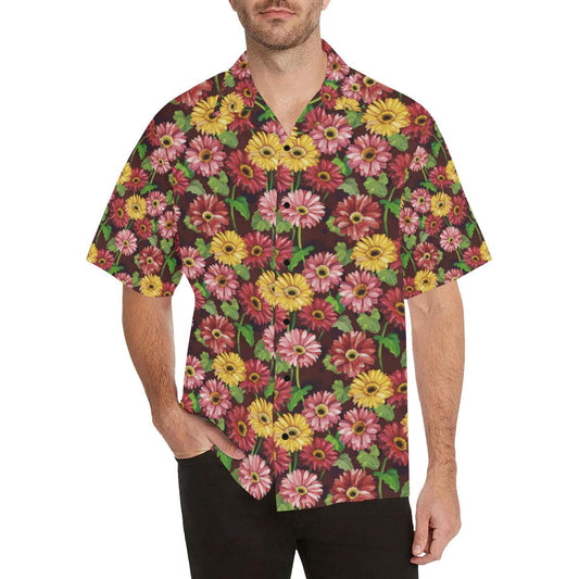 Daisy Gerbera Print Pattern Men Aloha Hawaiian Shirt