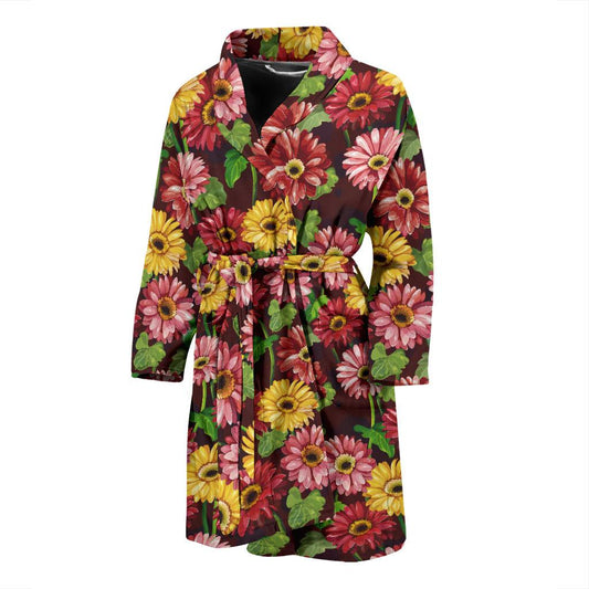 Daisy Gerbera Print Pattern Men Bath Robe-JTAMIGO.COM