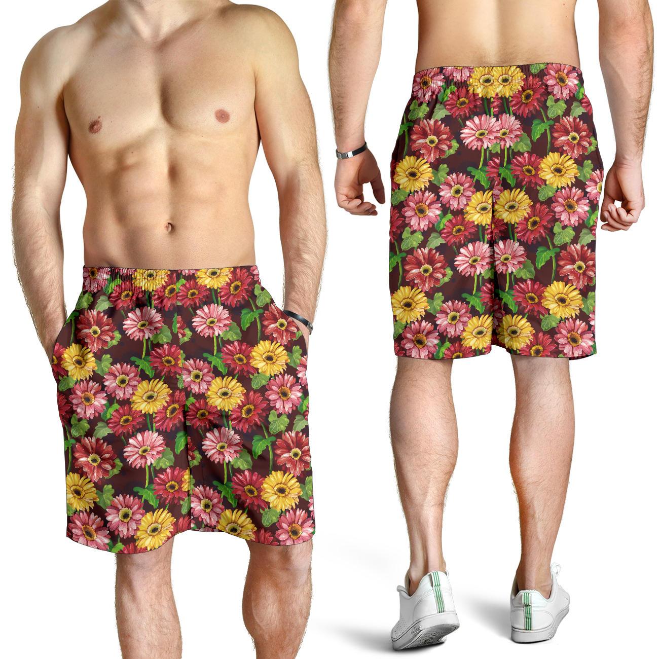 Daisy Gerbera Print Pattern Mens Shorts-JTAMIGO.COM