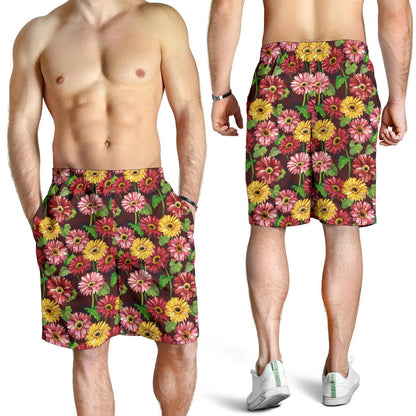 Daisy Gerbera Print Pattern Mens Shorts-JTAMIGO.COM